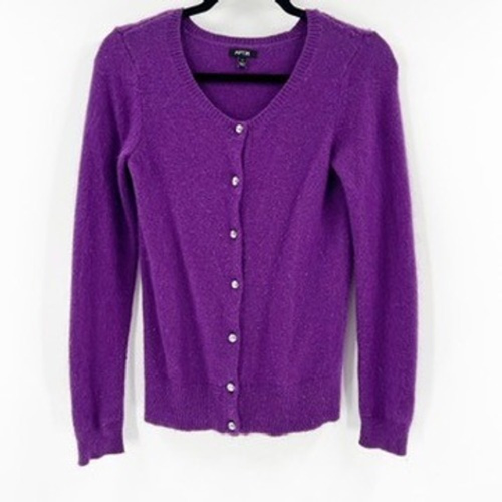 Apt. 9 Womens Cardigan Sweater‎ Small Purple Angora Blend Button Front Knit Top